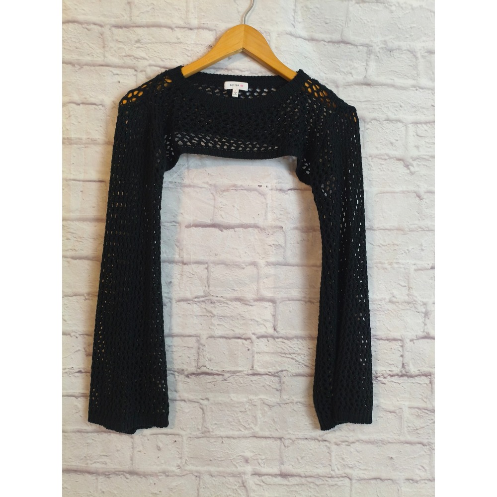 Better Be Open Knit Black Crochet Shrug Bolero Sweater Small Witchy Goblin Boho